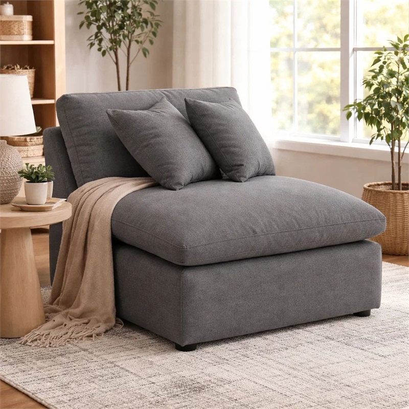 Benjara Hobo Modular Armless Chair- Charcoal Gray Fabric- 2 Pillows- 38 Inch