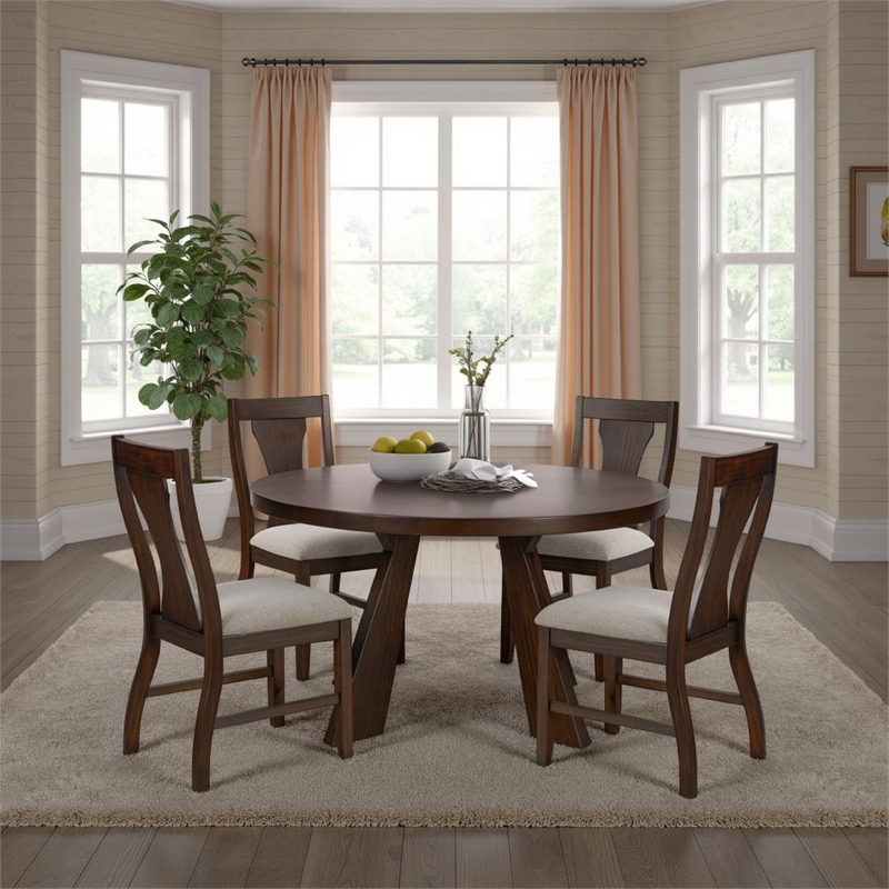 Benjara Kiana Dining Table- Modern Dark Brown Solid Rubberwood- Round 47 Inch