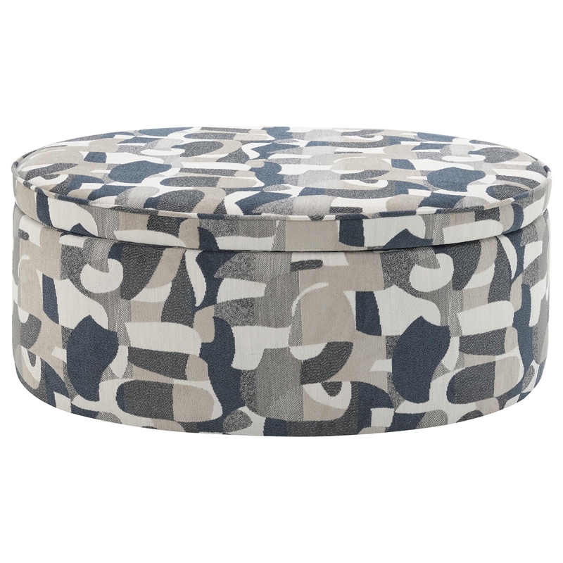 Benjara Kito Oval Accent Ottoman- 39 Inch- Hidden Storage- Patterned Fabric