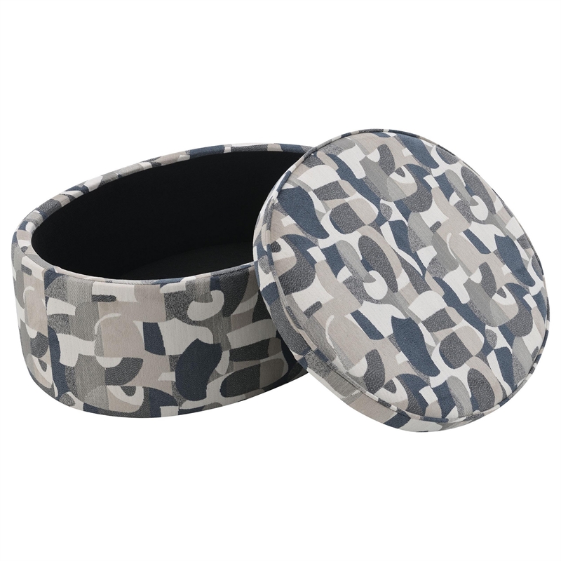 Benjara Kito Oval Accent Ottoman- 39 Inch- Hidden Storage- Patterned Fabric