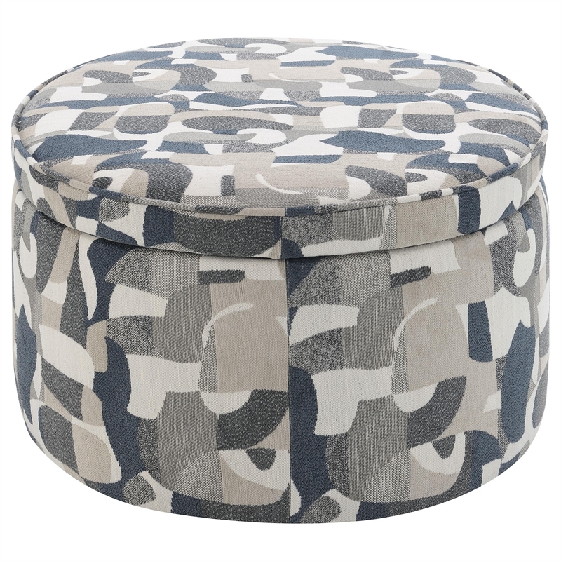 Benjara Kito Oval Accent Ottoman- 39 Inch- Hidden Storage- Patterned Fabric