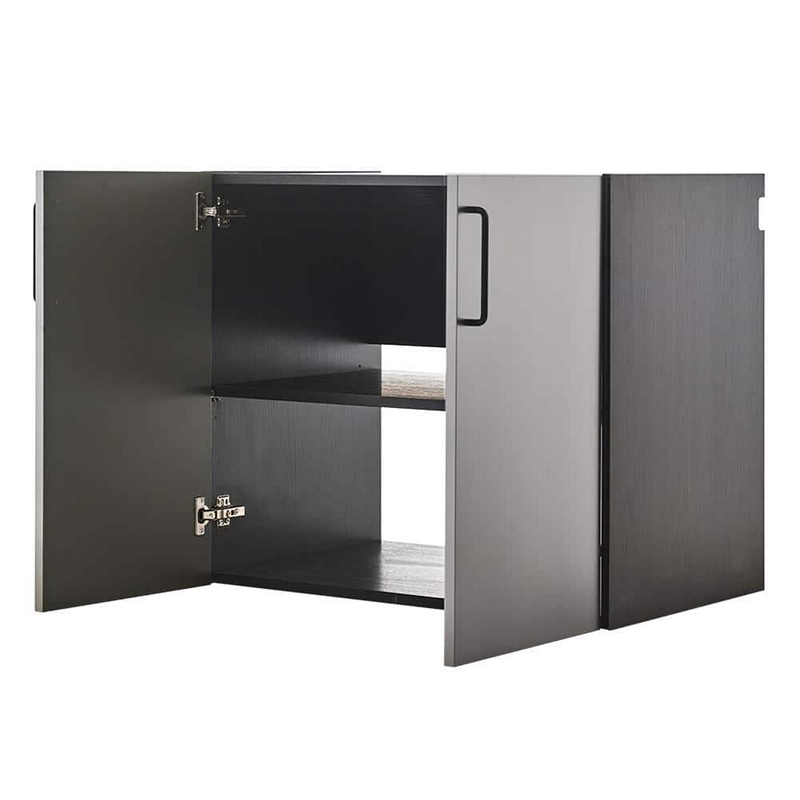 Benjara Asti Garage Wall Storage Cabinet- 32 Inch- 2 Doors- Gray Metallic