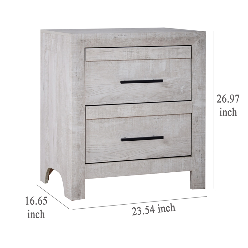 Benjara Bisca Nightstand- 2 Drawers- Black Handles- Light Gray Wood- 27 Inch