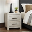 Benjara Bisca Nightstand- 2 Drawers- Black Handles- Light Gray Wood- 27 Inch