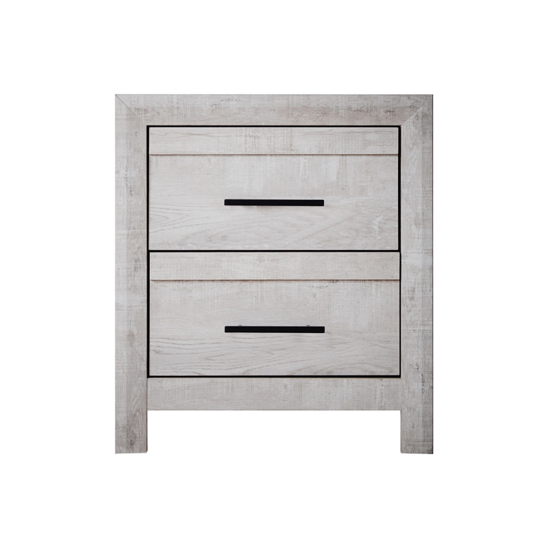 Benjara Bisca Nightstand- 2 Drawers- Black Handles- Light Gray Wood- 27 Inch