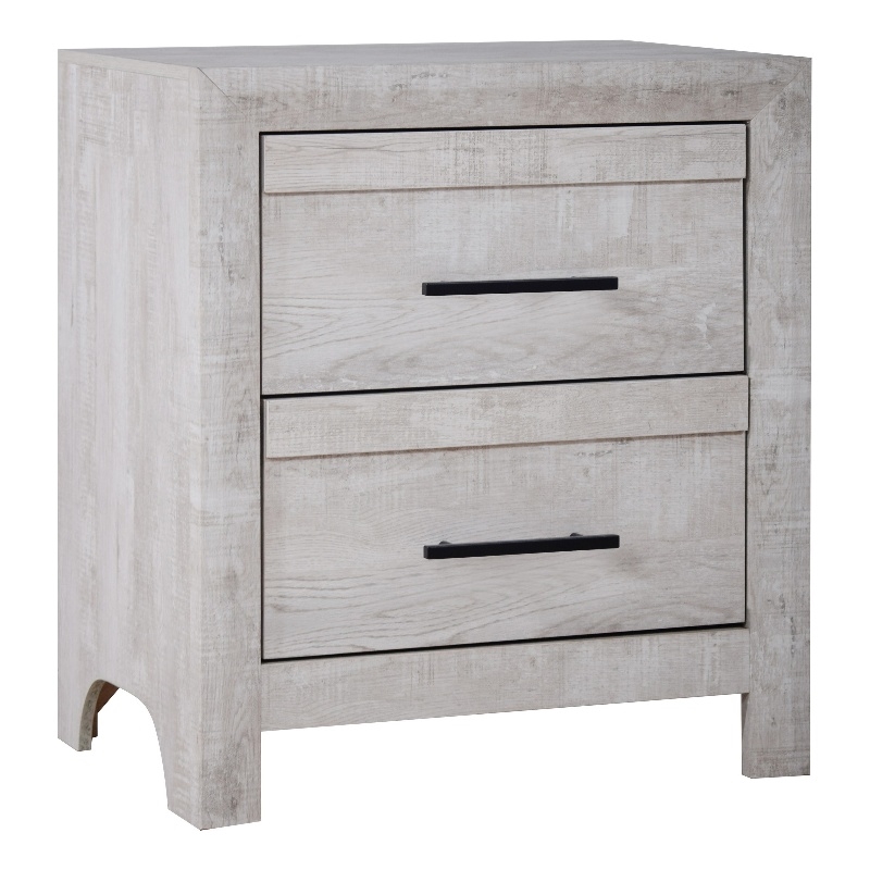Benjara Bisca Nightstand- 2 Drawers- Black Handles- Light Gray Wood- 27 Inch