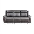 Benjara Viann Manual Reclining Sofa- Gray Polyester- Pillow Top Arms- 85 Inch
