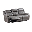 Benjara Viann Manual Reclining Sofa- Gray Polyester- Pillow Top Arms- 85 Inch