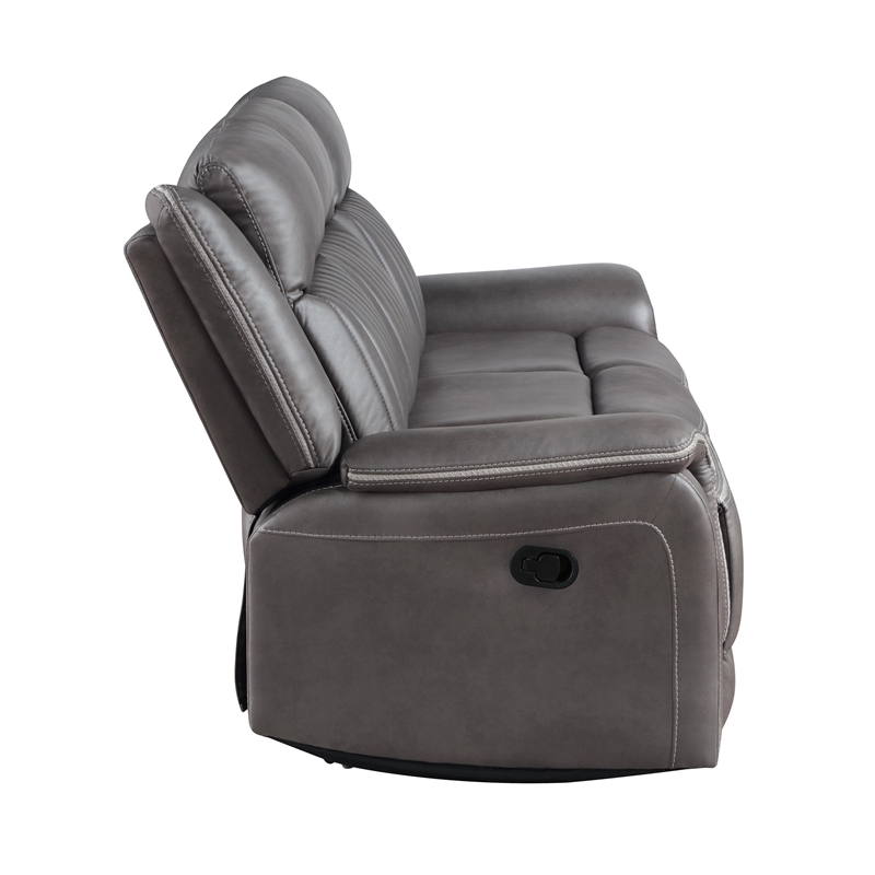 Benjara Viann Manual Reclining Sofa- Gray Polyester- Pillow Top Arms- 85 Inch