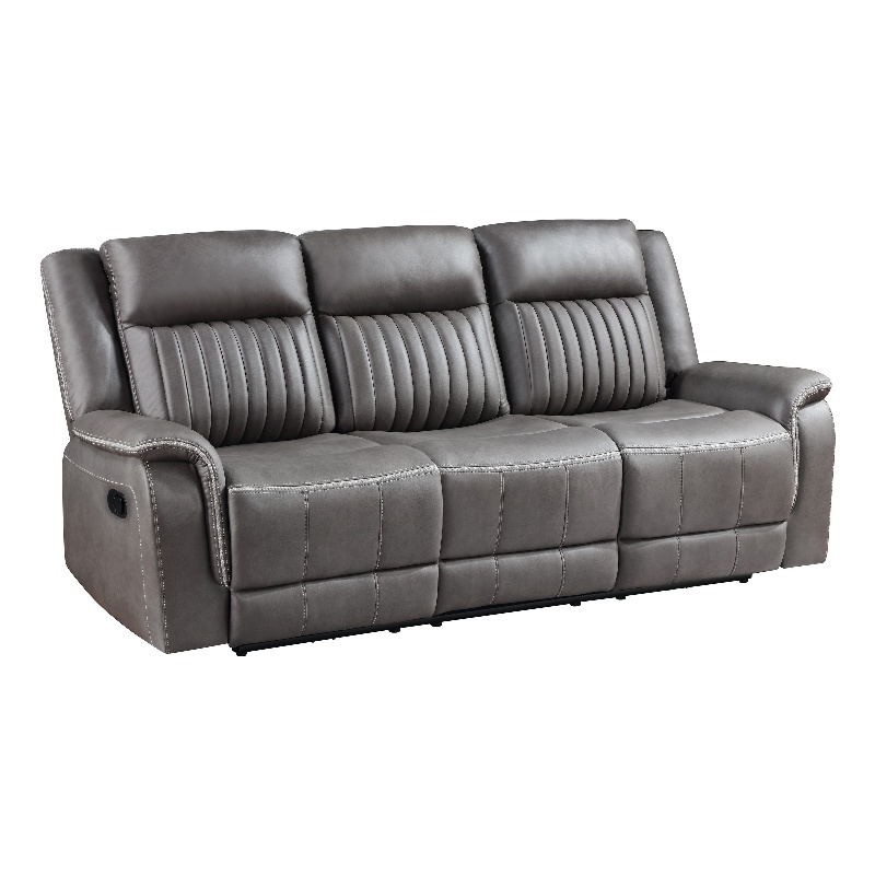 Benjara Viann Manual Reclining Sofa- Gray Polyester- Pillow Top Arms- 85 Inch