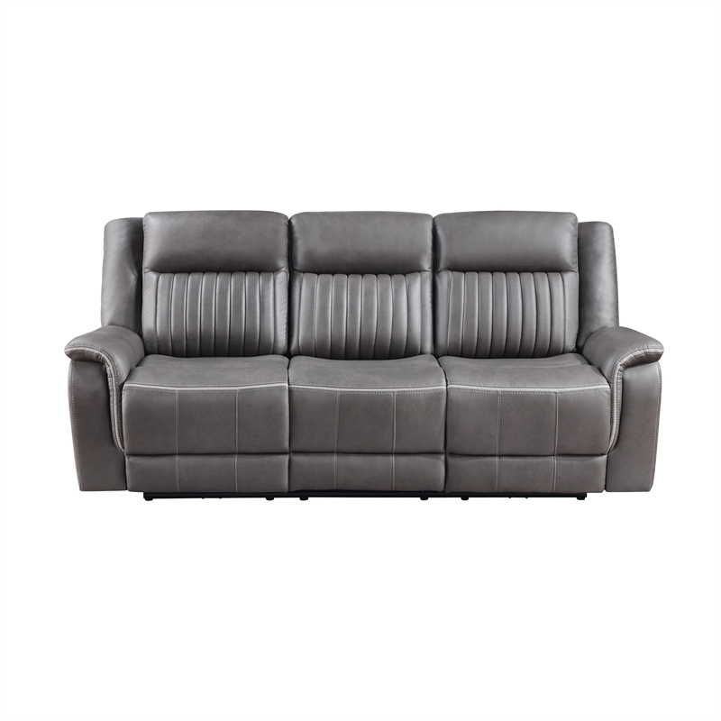 Benjara Viann Manual Reclining Sofa- Gray Polyester- Pillow Top Arms- 85 Inch