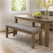 Benjara Harris Dining Bench- Gray Fabric- Brown Solid Rubberwood- 60 Inch