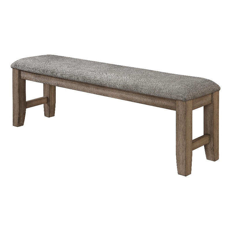 Benjara Harris Dining Bench- Gray Fabric- Brown Solid Rubberwood- 60 Inch