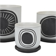 Benjara Meon 3pc Garden Planter Set- Textured White and Black Ceramic Design