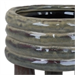 Benjara Garden Planter- Decorative Turned Style Glossy Gray Ceramic- 10 Inch