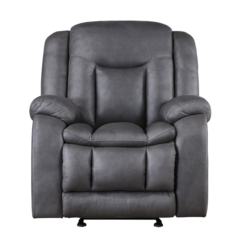 Benjara Olaf Manual Glider Recliner Chair- Plush Dark Gray Faux Leather
