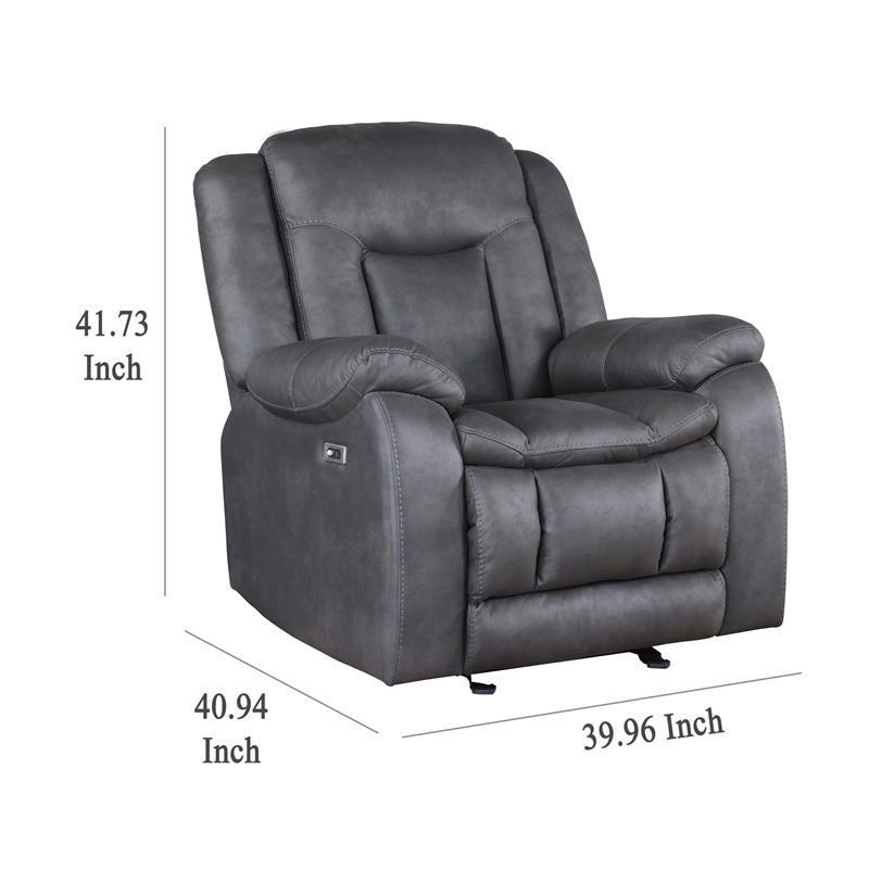 Benjara Olaf Manual Glider Recliner Chair- Plush Dark Gray Faux Leather