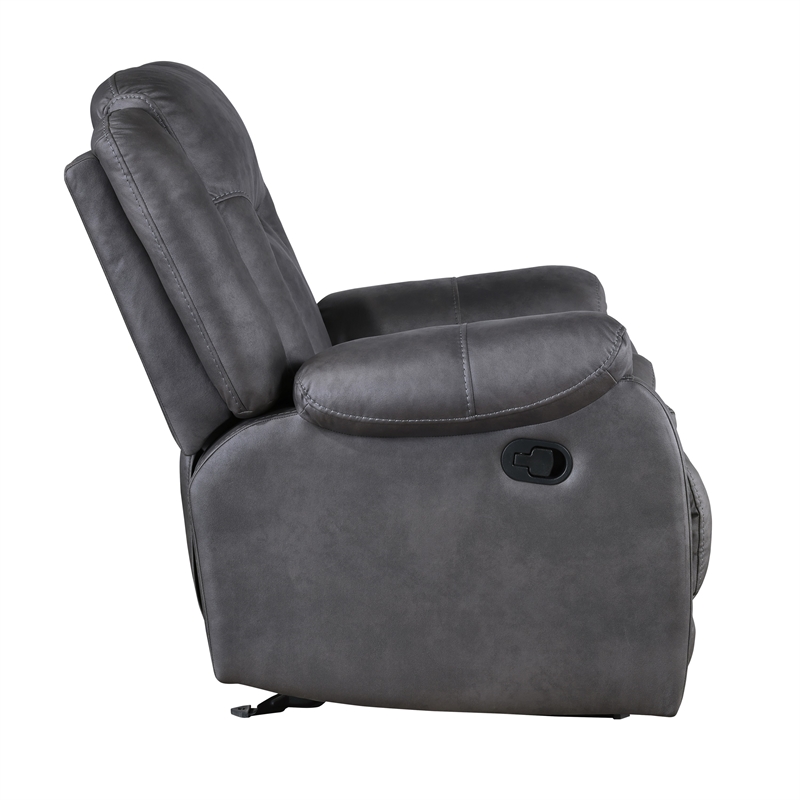 Benjara Olaf Manual Glider Recliner Chair- Plush Dark Gray Faux Leather