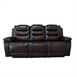 Benjara Asher Power Recliner Sofa- USB Charger- Brown Faux Leather 84 Inch