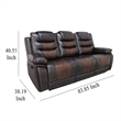 Benjara Asher Power Recliner Sofa- USB Charger- Brown Faux Leather 84 Inch