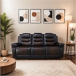 Benjara Asher Power Recliner Sofa- USB Charger- Brown Faux Leather 84 Inch