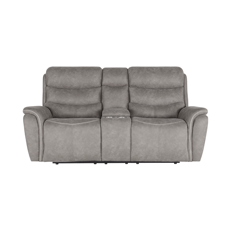 Benjara Folu Power Reclining Sofa- 76 Inch- Gray Fabric Upholstery- USB Ports