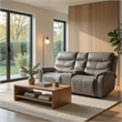 Benjara Folu Power Reclining Sofa- 76 Inch- Gray Fabric Upholstery- USB Ports