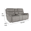 Benjara Folu Power Reclining Sofa- 76 Inch- Gray Fabric Upholstery- USB Ports