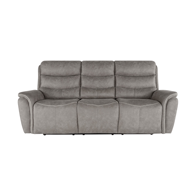 Benjara Folu Power Reclining Sofa- 86 Inch- Gray Fabric Upholstery- USB Ports