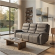 Benjara Folu Power Reclining Sofa- 86 Inch- Gray Fabric Upholstery- USB Ports