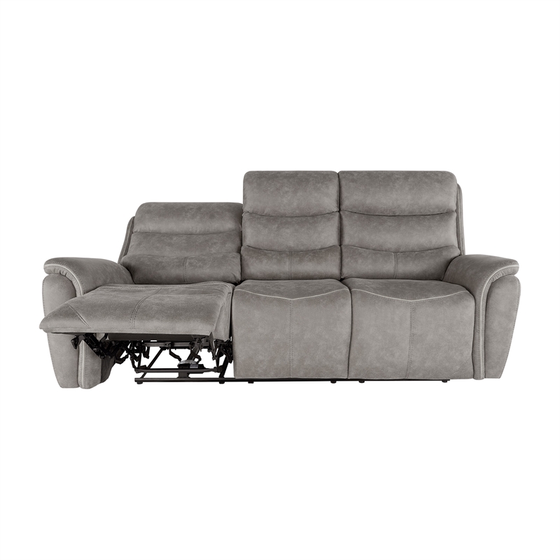 Benjara Folu Power Reclining Sofa- 86 Inch- Gray Fabric Upholstery- USB Ports
