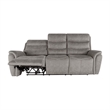 Benjara Folu Power Reclining Sofa- 86 Inch- Gray Fabric Upholstery- USB Ports