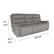 Benjara Folu Power Reclining Sofa- 86 Inch- Gray Fabric Upholstery- USB Ports
