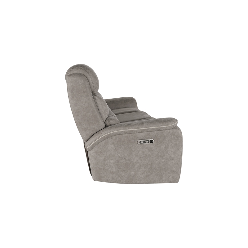 Benjara Folu Power Reclining Sofa- 86 Inch- Gray Fabric Upholstery- USB Ports