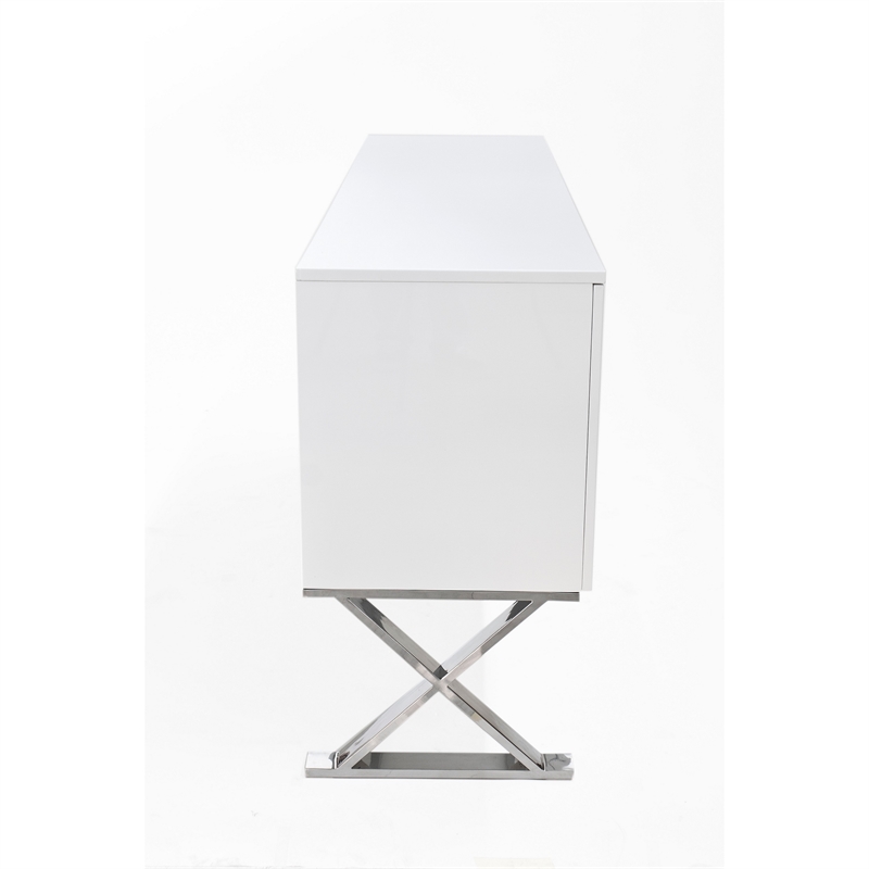 Benjara Rix Sideboard Buffet Console- 2 Door- X Chrome Legs- White 69 Inch
