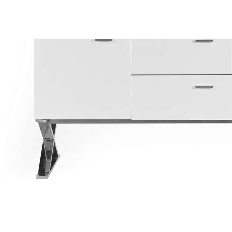 Benjara Rix Sideboard Buffet Console- 2 Door- X Chrome Legs- White 69 Inch