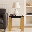 Benjara Theo Side End Table- Retro Gold Metal Legs- Black Wood- Square 25 Inch