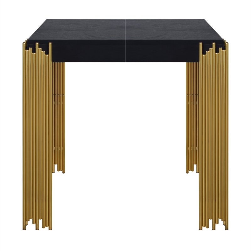 Benjara Theo Side End Table- Retro Gold Metal Legs- Black Wood- Square 25 Inch
