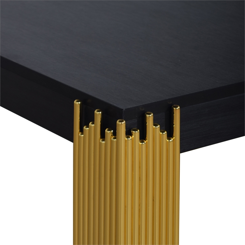 Benjara Theo Side End Table- Retro Gold Metal Legs- Black Wood- Square 25 Inch