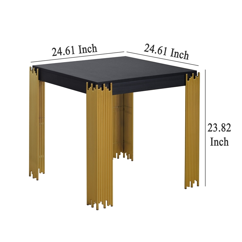 Benjara Theo Side End Table- Retro Gold Metal Legs- Black Wood- Square 25 Inch