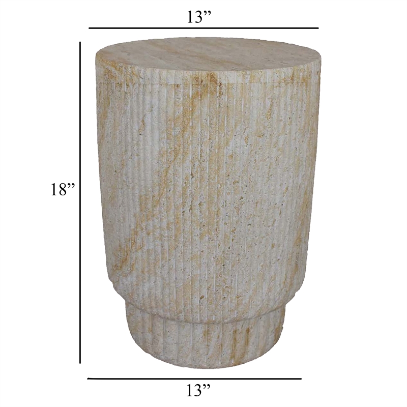 Benjara Archi Plant Stand Table- Fluted Surface- Marbled White Resin 18 Inch
