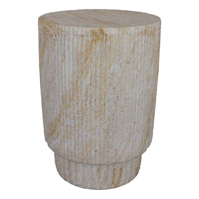 Benjara Archi Plant Stand Table- Fluted Surface- Marbled White Resin 18 Inch