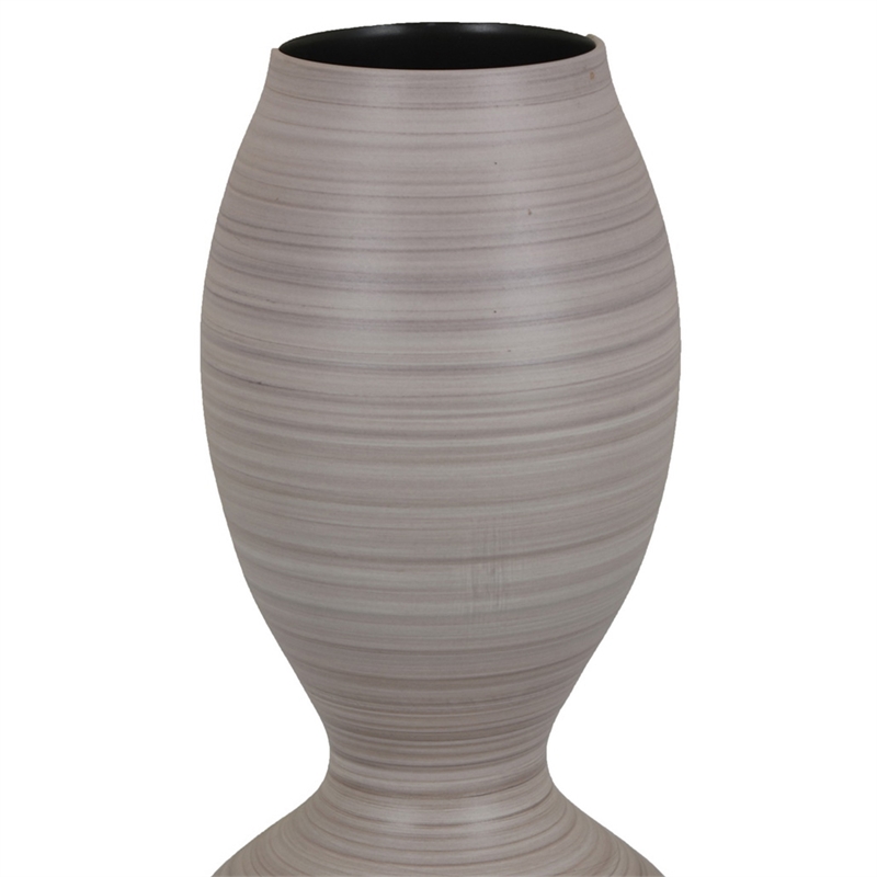 Benjara Modern Flower Vase- Double Bulb Ombre Textured Gray Ceramic- 17 Inch