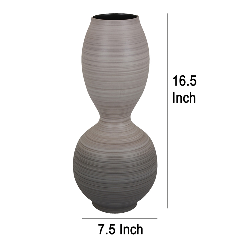 Benjara Modern Flower Vase- Double Bulb Ombre Textured Gray Ceramic- 17 Inch