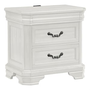 Benjara Lynda Nightstand- 2 Drawers Metal Handles- White Acacia Wood 27 Inch