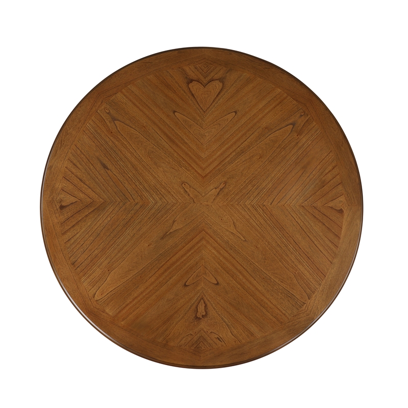 Benjara Dinie Dining Table- Classic Turned Base- Chestnut Brown Wood 48 Inch