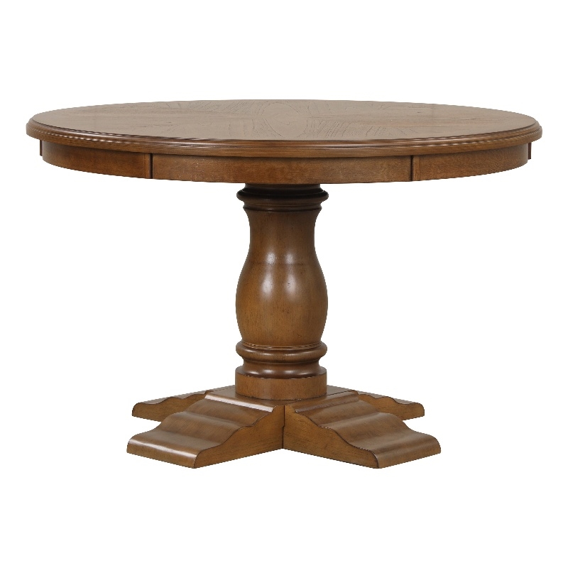 Benjara Dinie Dining Table- Classic Turned Base- Chestnut Brown Wood 48 Inch