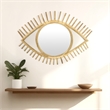 Benjara Eric Round Mirror Wall Decor- Eye Shaped Brown Natural Fiber 34 Inch