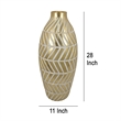 Benjara Accent Vase- Gold Resin Urn Shape- Lined Pattern in White- 28 Inch