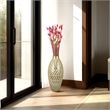 Benjara Accent Vase- Gold Resin Urn Shape- Lined Pattern in White- 28 Inch